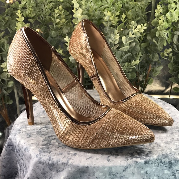 Charlotte Russe Milia Rose Gold Metallic Mesh 4” Heels Women’s 8M 💛Like NEW💛 - Picture 13 of 13